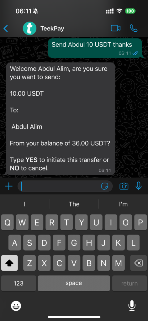 TeekPay – WhatsApp to WhatsApp Payments